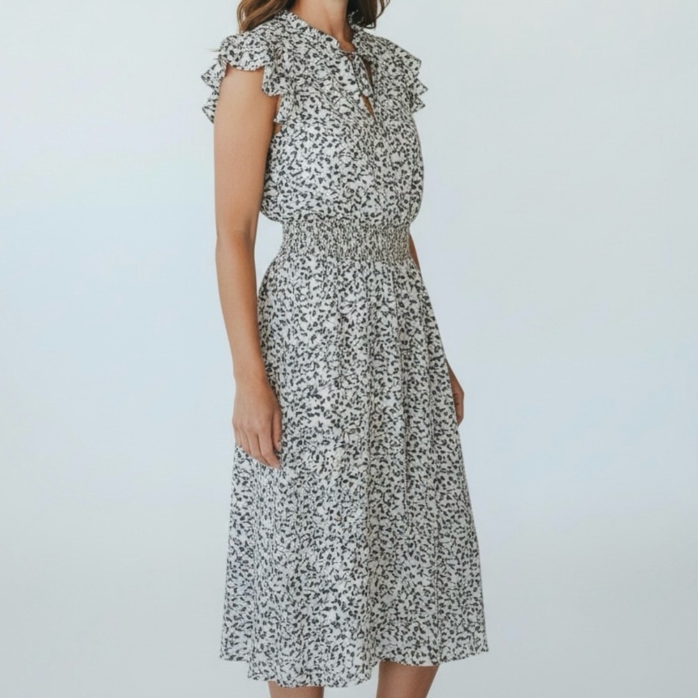 MSK Black & White Leaf Print Midi Dress – Size Medium